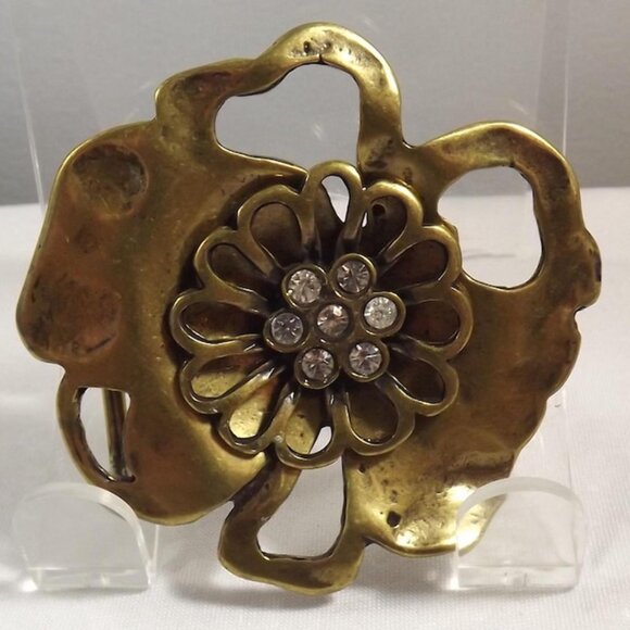 Ornate Floral Belt Buckle with Cut Outs and Rhinestones - Picture 2 of 8
